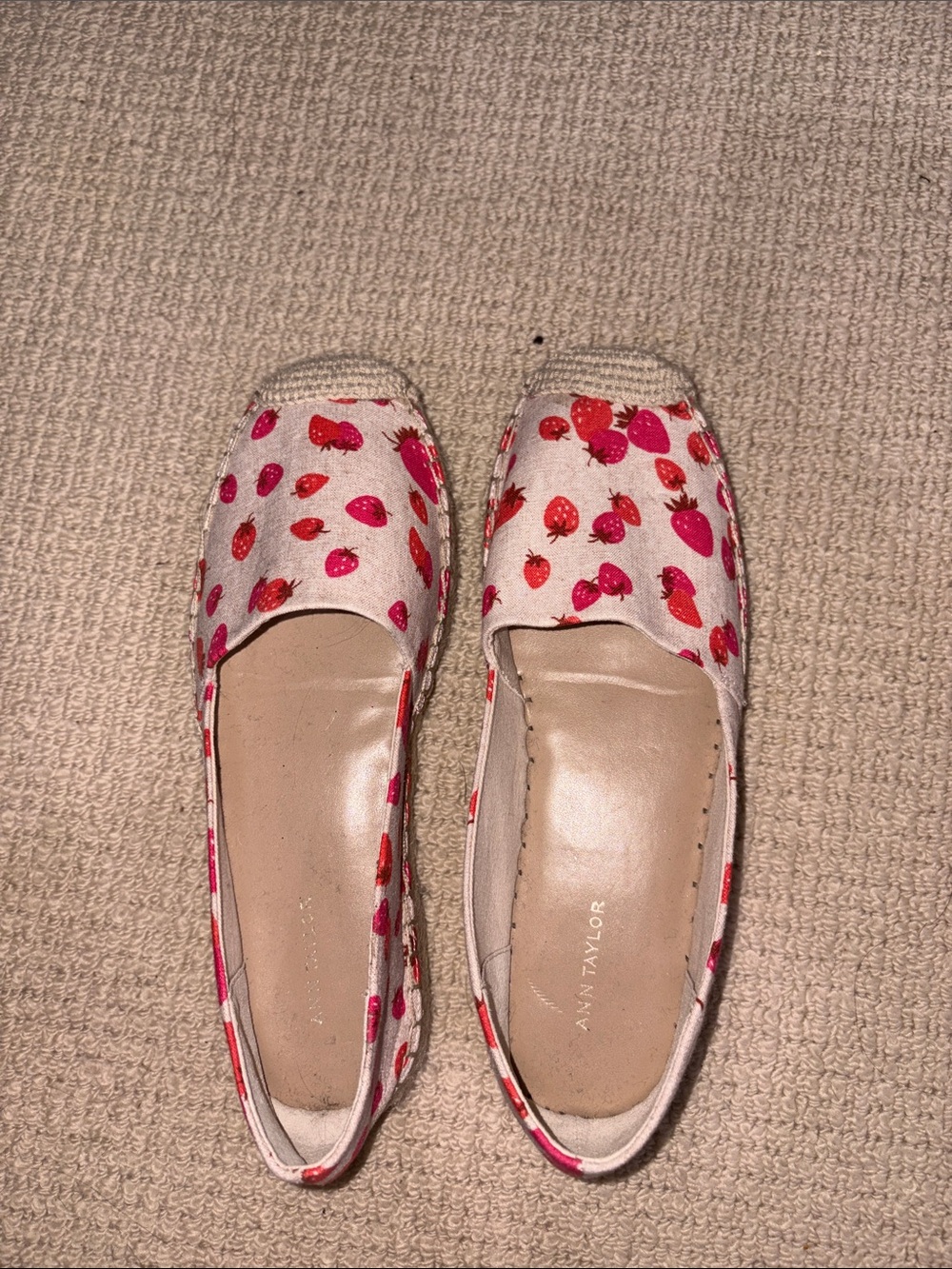 Ann Taylor Cream Espadrilles with Pink and Red Strawberry Print- New W/O Tags